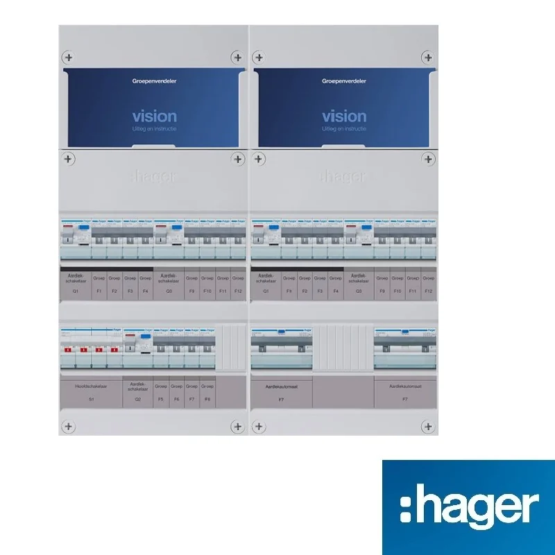Hager Vision groepenkast, 3-fasen, dubbele kast met 20 gewone groepen