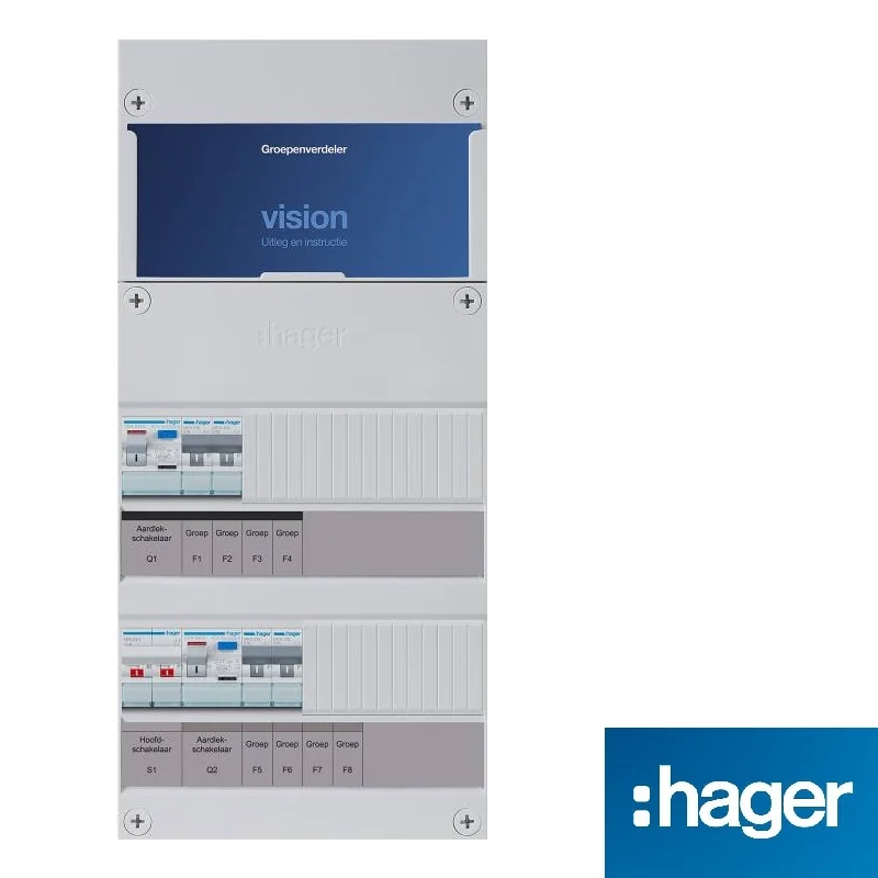 Hager Vision 1-fase groepenkast met 4 groepen, volledig afgebeeld