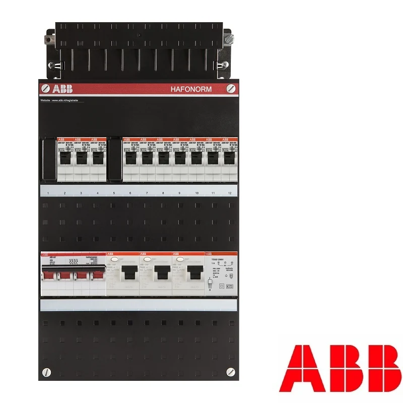 ABB Hafonorm 3-fasen groepenkast met 10 groepen + beltransformator, volledig afgebeeld