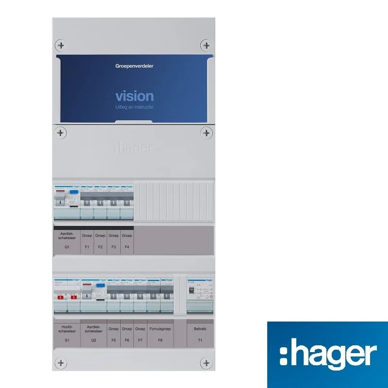 Hager Vision groepenkast, 1-fase, enkele kast met 7 gewone groepen