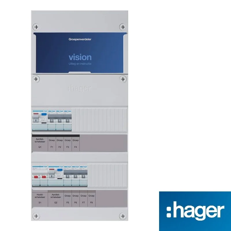 Hager Vision groepenkast, 1-fase, enkele kast met 6 gewone groepen