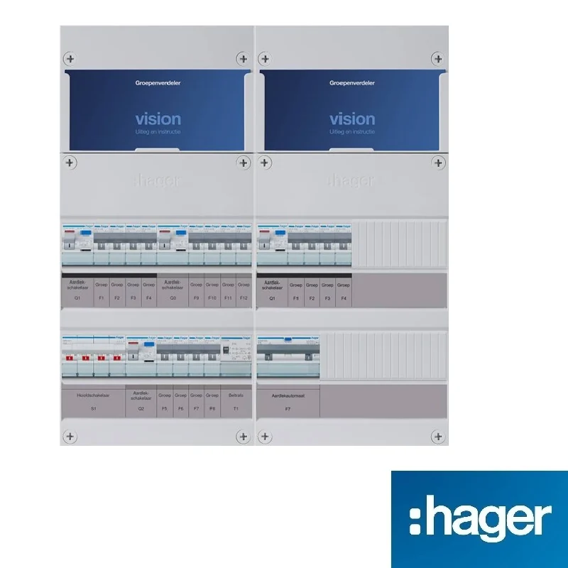 Hager Vision groepenkast, 3-fasen, dubbele kast met 16 gewone groepen
